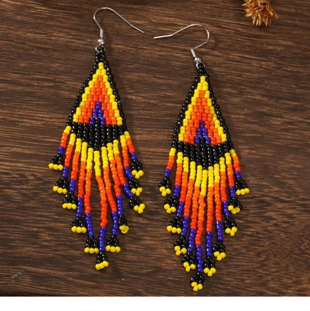 Colorful Beaded Dangle Earrings - Picture 2 of 9